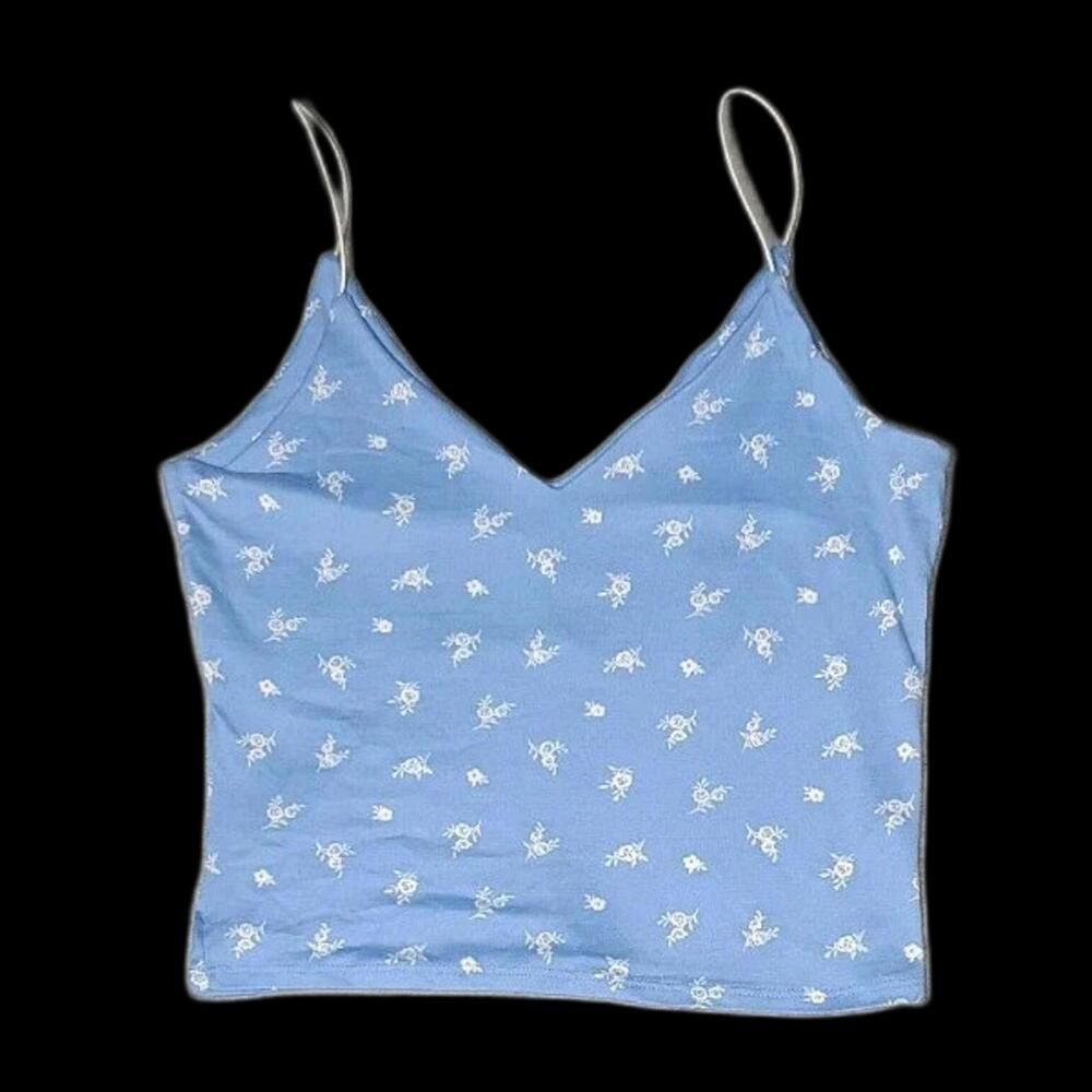 Gaze Cropped Spaghetti Strap Tank Top Womens Size Medium Light Blue With...